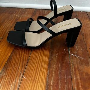 Black square toe heels